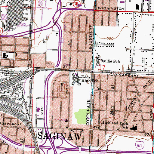 Topographic Map of Arthur Eddy Academy, MI