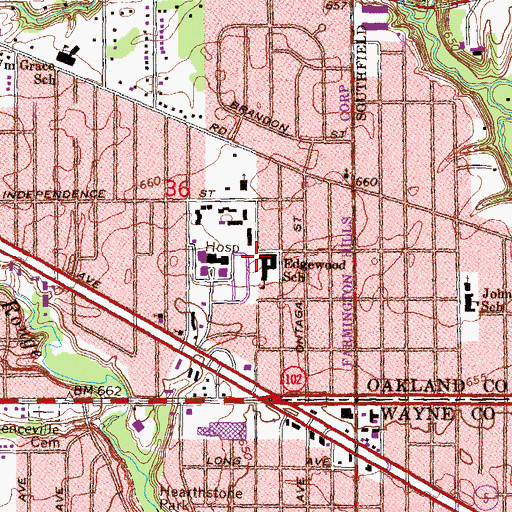 Topographic Map of Edgewood School, MI