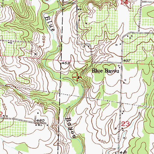 Topographic Map of Blue Bayou Church, AR