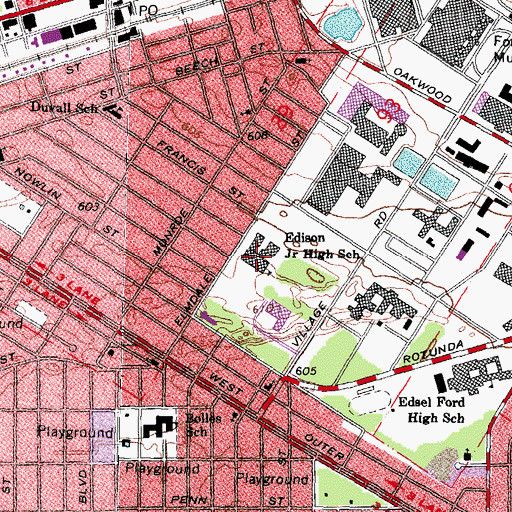 Topographic Map of Edison Junior High School, MI