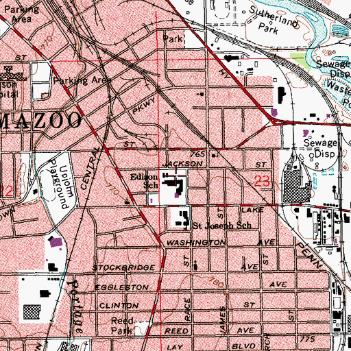 Topographic Map of Edison School, MI