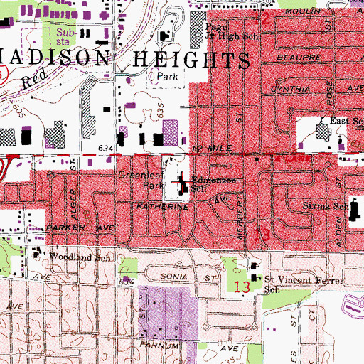 Topographic Map of Edmonson School, MI