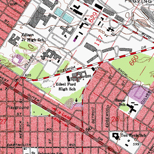 Topographic Map of Edsel Ford High School, MI