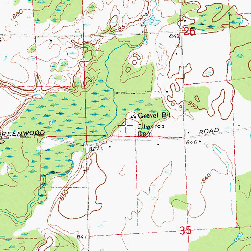 Topographic Map of Edwards Cemetery, MI