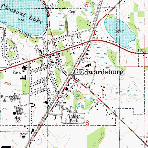 Topographic Map of Edwardsburg, MI