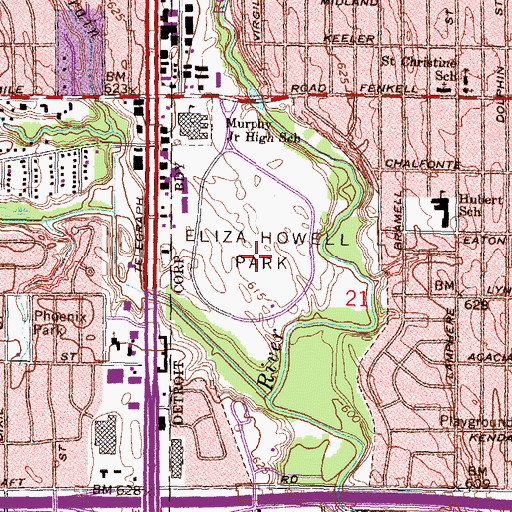 Topographic Map of Eliza Howell Park, MI