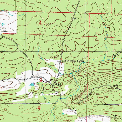 Topographic Map of Brushy Cemetery, AR