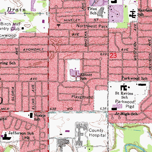 Topographic Map of Elliott School, MI