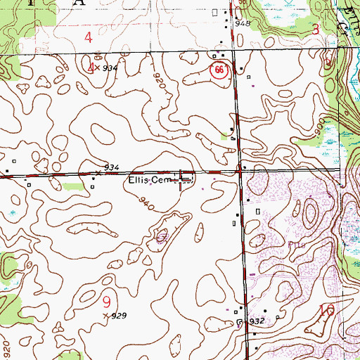 Topographic Map of Ellis Cemetery, MI
