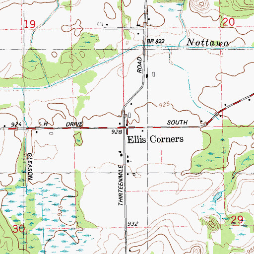 Topographic Map of Ellis Corners, MI