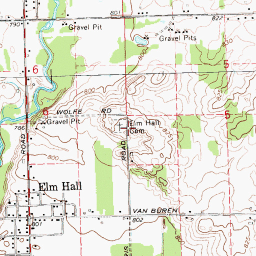 Topographic Map of Elm Hall Cemetery, MI