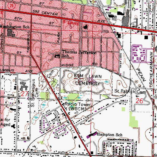 Topographic Map of Elm Lawn Cemetery, MI