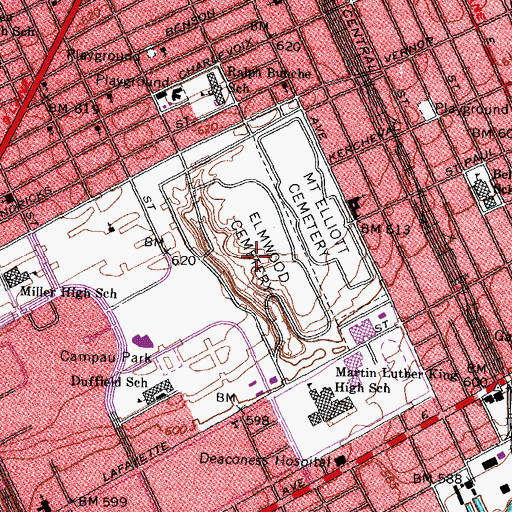 Topographic Map of Elmwood Cemetery, MI