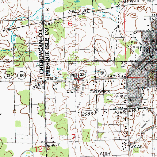Topographic Map of Elmwood Cemetery, MI