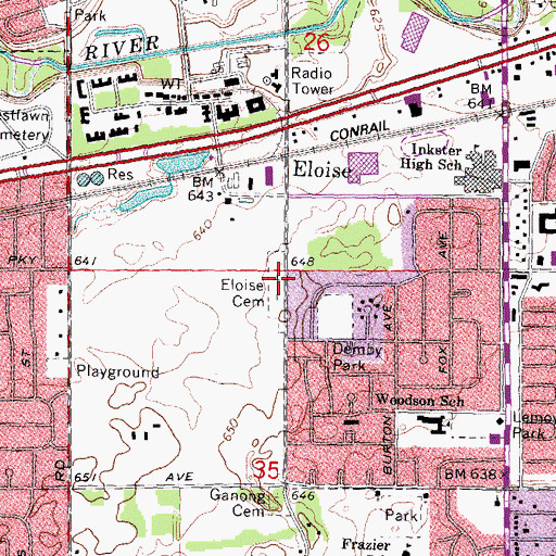 Topographic Map of Eloise Cemetery, MI