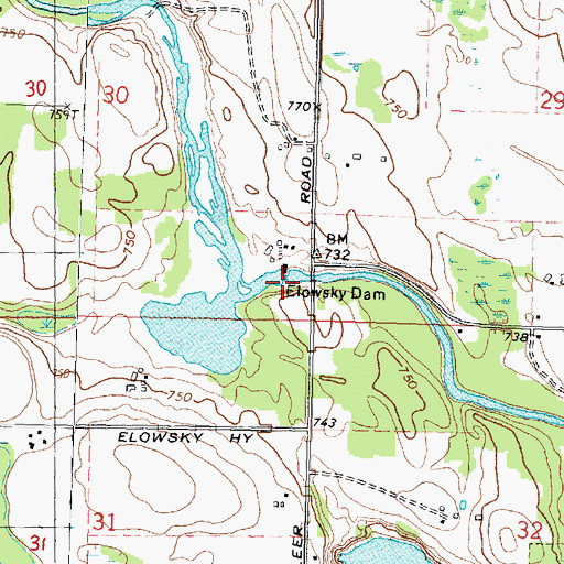Topographic Map of Elowsky Dam, MI
