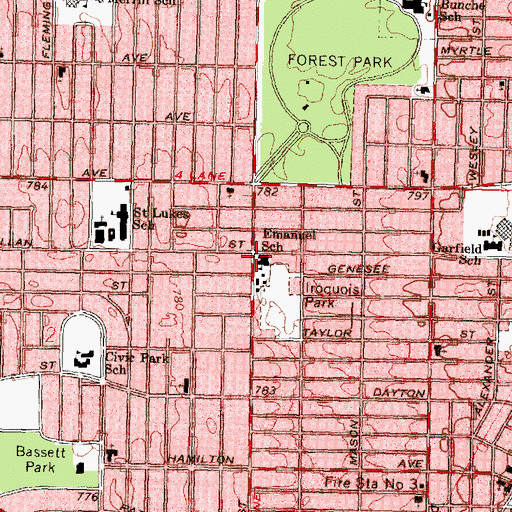 Topographic Map of Emanuel School, MI