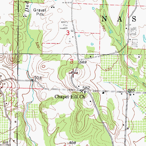Topographic Map of Chapel Hill School (historical), AR