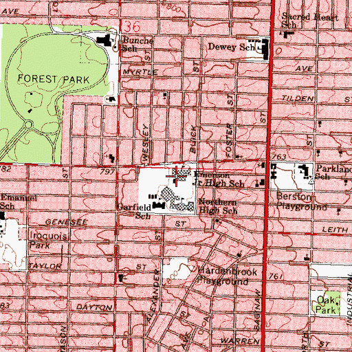 Topographic Map of Emerson Junior High School, MI
