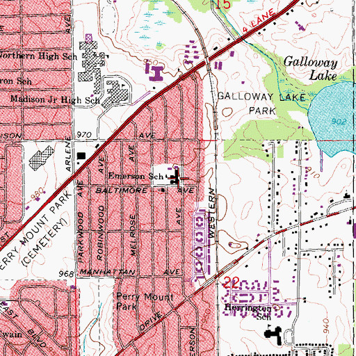 Topographic Map of Emerson School, MI