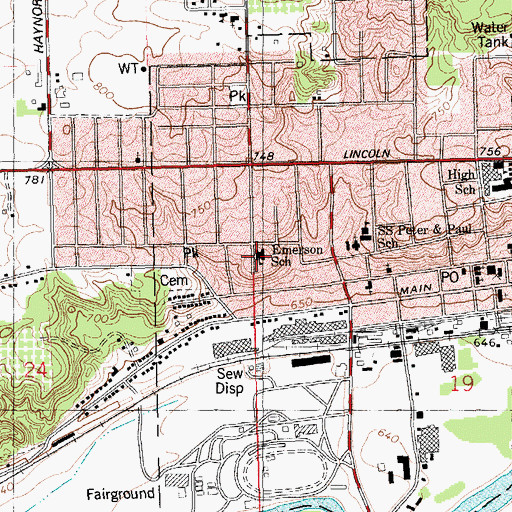 Topographic Map of Emerson School, MI
