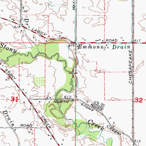 Topographic Map of Emmons Drain, MI