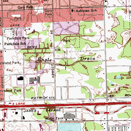 Topographic Map of Engle Drain, MI