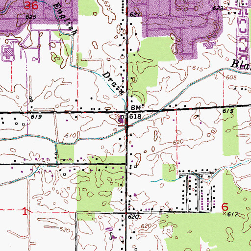 Topographic Map of English Drain, MI