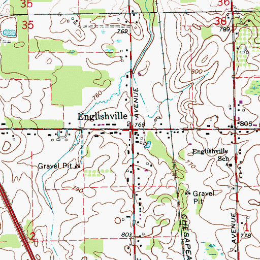Topographic Map of Englishville, MI