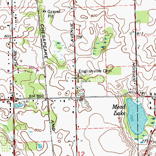 Topographic Map of Englishville Cemetery, MI