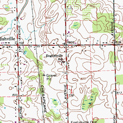 Topographic Map of Englishville School, MI