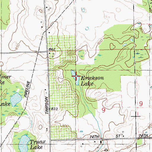 Topographic Map of Erickson Lake, MI