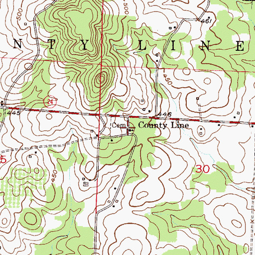 Topographic Map of County Line Church, AR