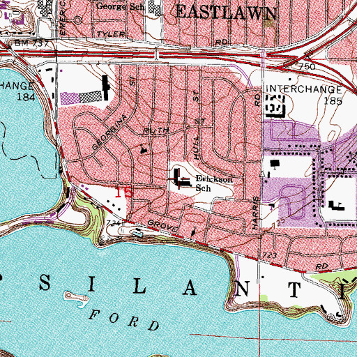 Topographic Map of Erickson School, MI