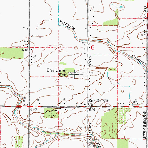 Topographic Map of Erie Union Cemetery, MI