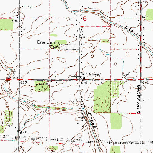 Topographic Map of Erie United Church, MI
