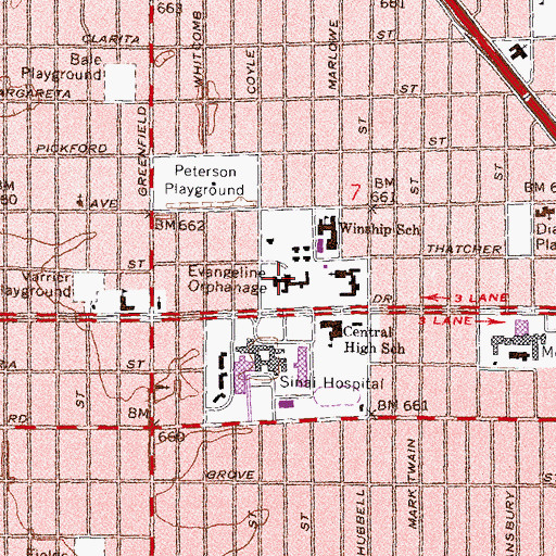 Topographic Map of Evangeline Orphanage, MI