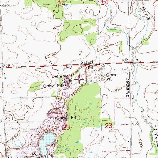 Topographic Map of Evergreen Cemetery, MI
