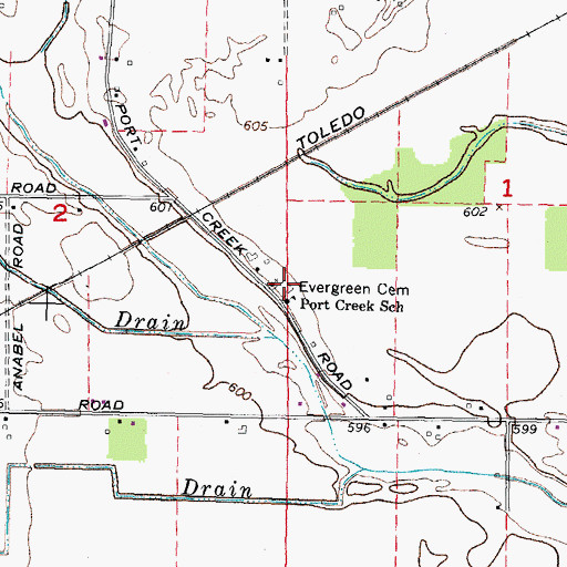 Topographic Map of Evergreen Cemetery, MI