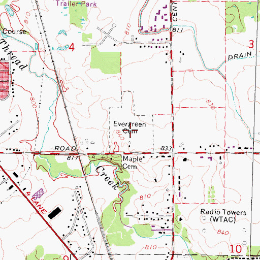 Topographic Map of Evergreen Cemetery, MI