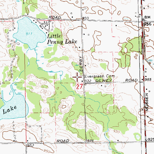 Topographic Map of Evergreen Cemetery, MI