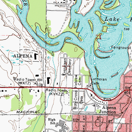 Topographic Map of Evergreen Cemetery, MI