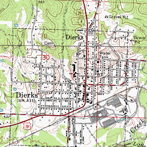 Topographic Map of Dierks Elementary School, AR