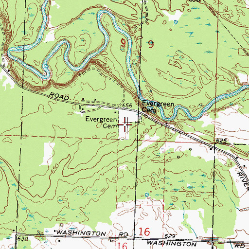 Topographic Map of Evergreen Cemetery, MI