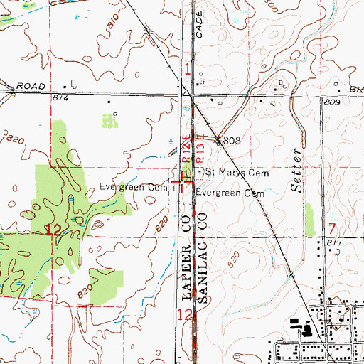 Topographic Map of Evergreen Cemetery, MI