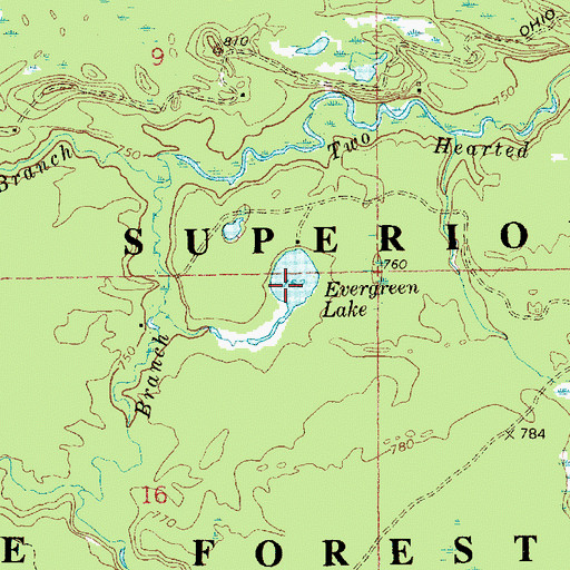 Topographic Map of Evergreen Lake, MI