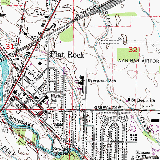 Topographic Map of Evergreen School, MI