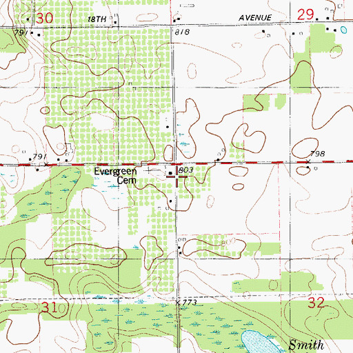 Topographic Map of Evergreen School, MI