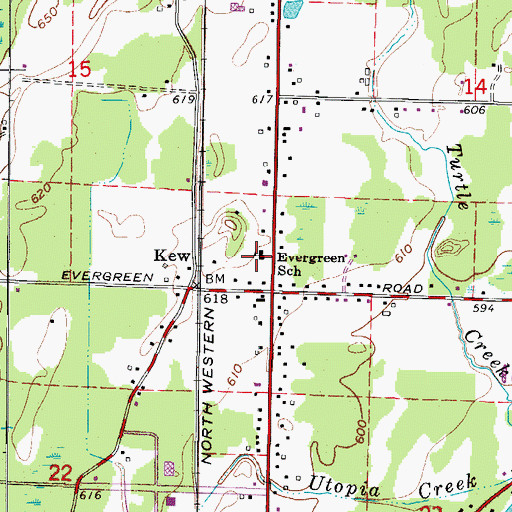 Topographic Map of Evergreen School, MI