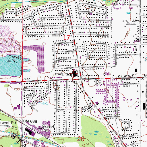 Topographic Map of Ewell School, MI